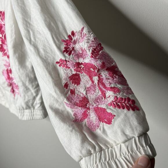 INC Jacket Womens XL White Pink Floral Embroidery Linen Zip Up Casual Bohemian - Picture 10 of 15